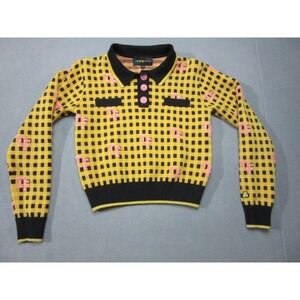Teddy Fresh Sweater Girls Medium Yellow Black Gingham Embroidered Pink TF Logo